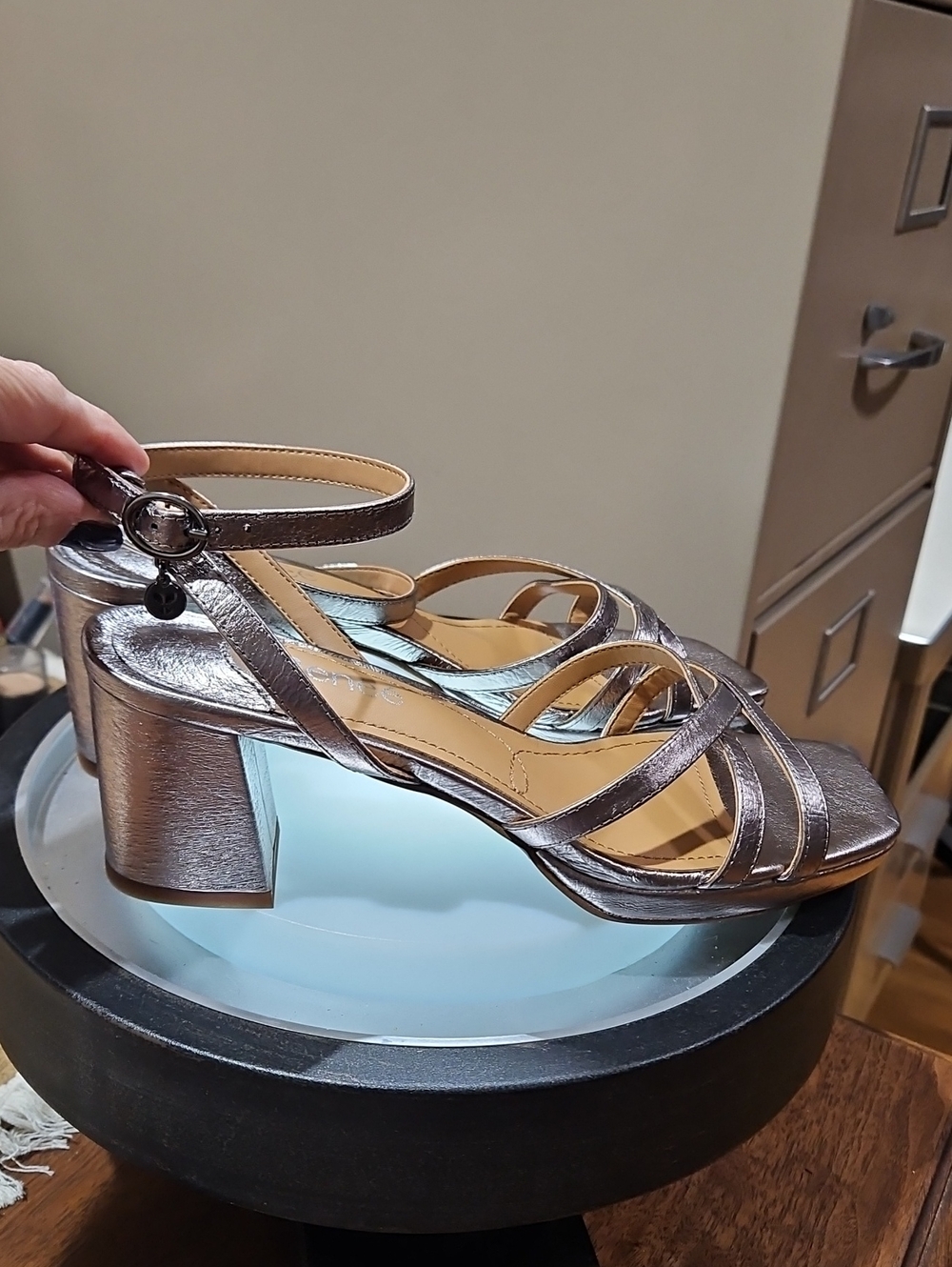 J.Renee Metallic Bronze Strappy Block Heel Sandals